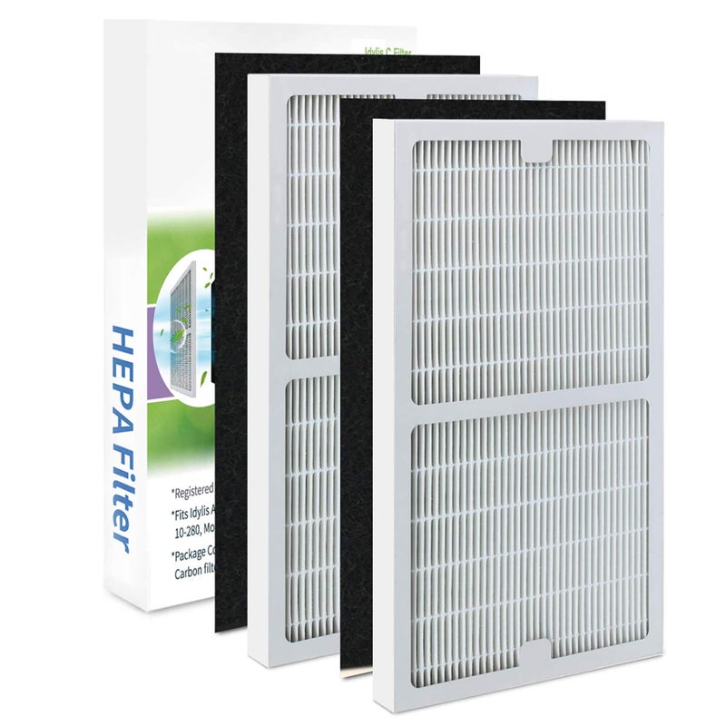 FilledwithLove 2 Pack IAF-H-100C Filter C Compatiable with Idylis Air Purifiers IAP-10-280 & IAP-10-200 (2 Pack Hepa Filter & 2 Activated Carbon Pre-Filter) - Image 1